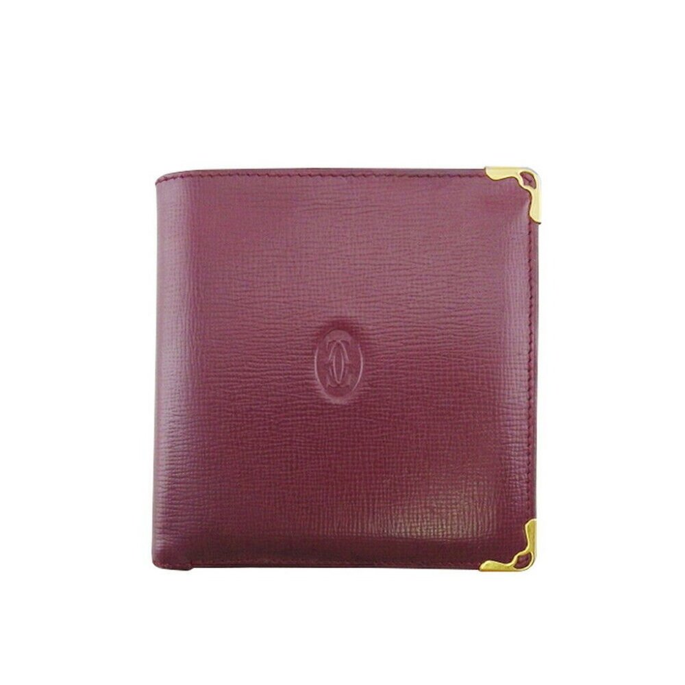 Authenticity Guaranteed CARTIER Bi -fold Wallet Mastrin Bordeaux Leather